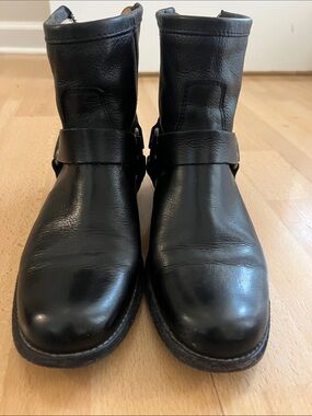 Frye Black Leather Ankle Harness Booties